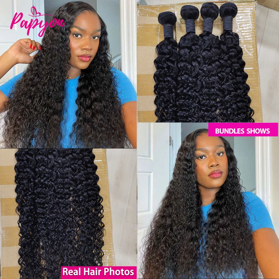 Water Wave Bundles For Women Brazilian Weaving 100% Curly Human Hair Extensions Wet and Wavy Human Hair Bundles 1/3/4 Pcs