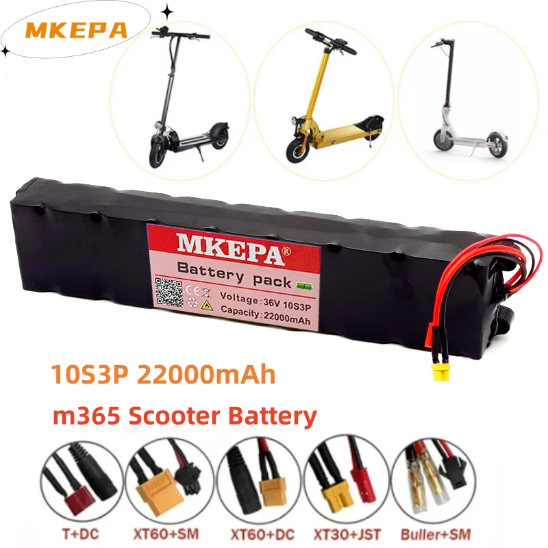 

36V 10S3P 22000mAh 18650 lithium battery pack 250/500W, with BMS integrated port, suitable for M365 42V electric scooter battery