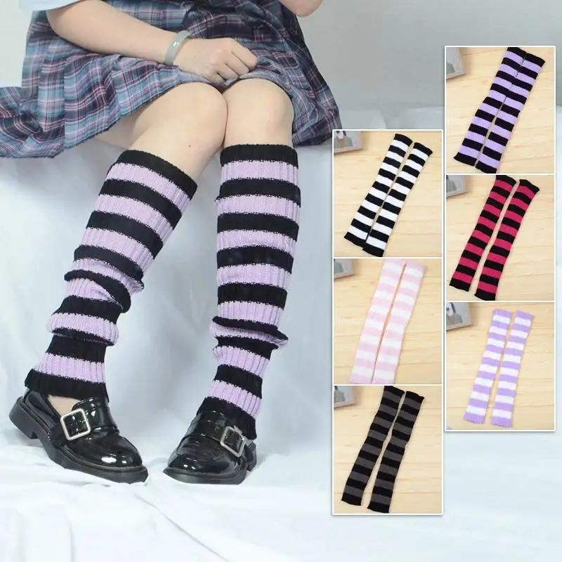 Japan Stil Gestreiften Stricken Lange Socken Frauen Im Freien Kniehohe Elastische Beinlinge Winter Dünne Gothic Hip-hop Punk Rock socken