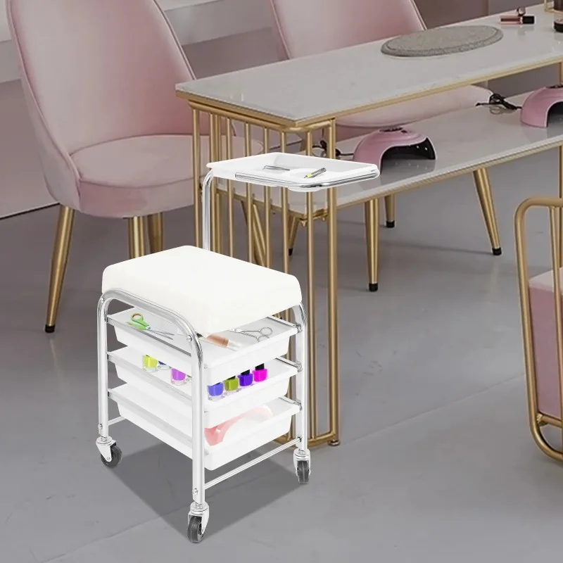 Nail tool handcart with adjustable height wheels, suitable for storing salon handcarts and beauty spa treatments