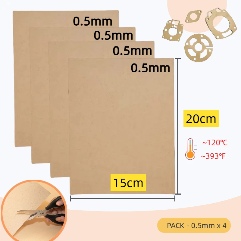 Dichtungspapierbögen 0,5mm X 4 | Reißfeste, Hitzebeständige, Ölresistente DIY-Motordichtungen für Roller, Motorräder, Rasenmäher und Kettensägen