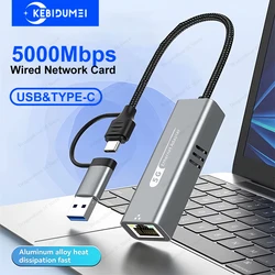 5000Mbps Wired Network Card Adapter USB/Type-C to RJ45 Adapter 5G USB 3.0 Wired Network Card Converter HUB For Laptop Win 7/8/10