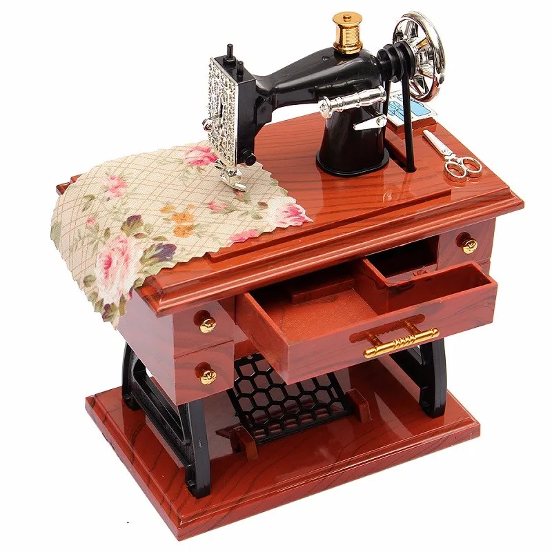 Vintage Lockwork Sewing Machine Music Box Kid Toy Treadle Sartorius Toys Retro Birthday Gift Home Decor