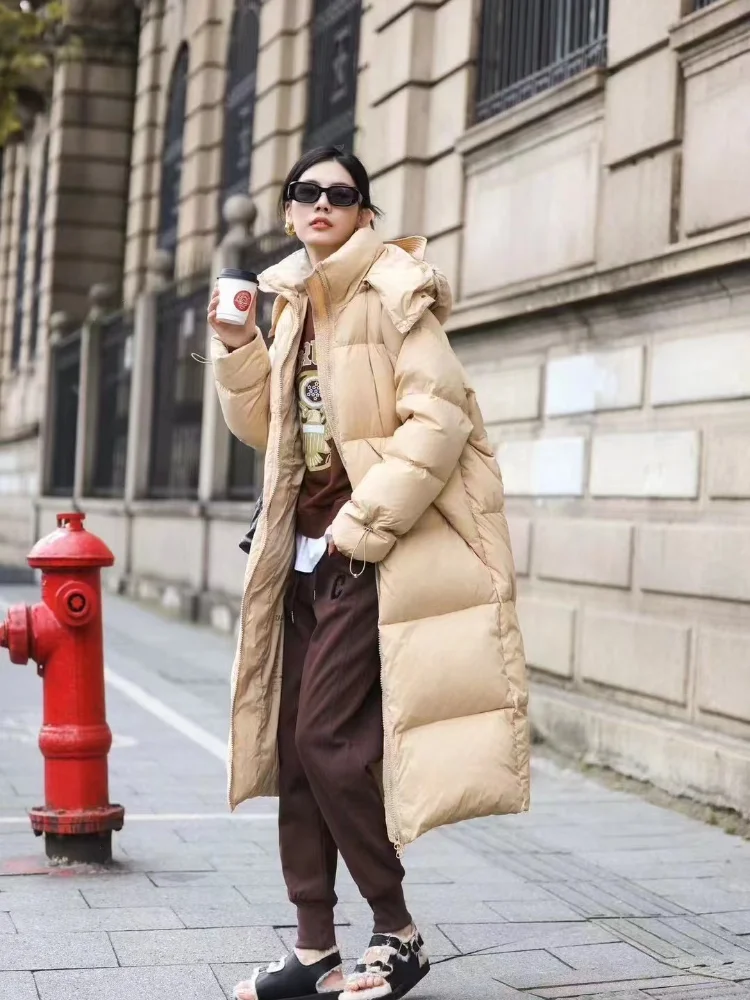 Puffer Coats for Women, Simple Jackets, Solid Color, Trendy Outerwears, Thickened Windproof, Warm Snow, Long Parker, Winter, New