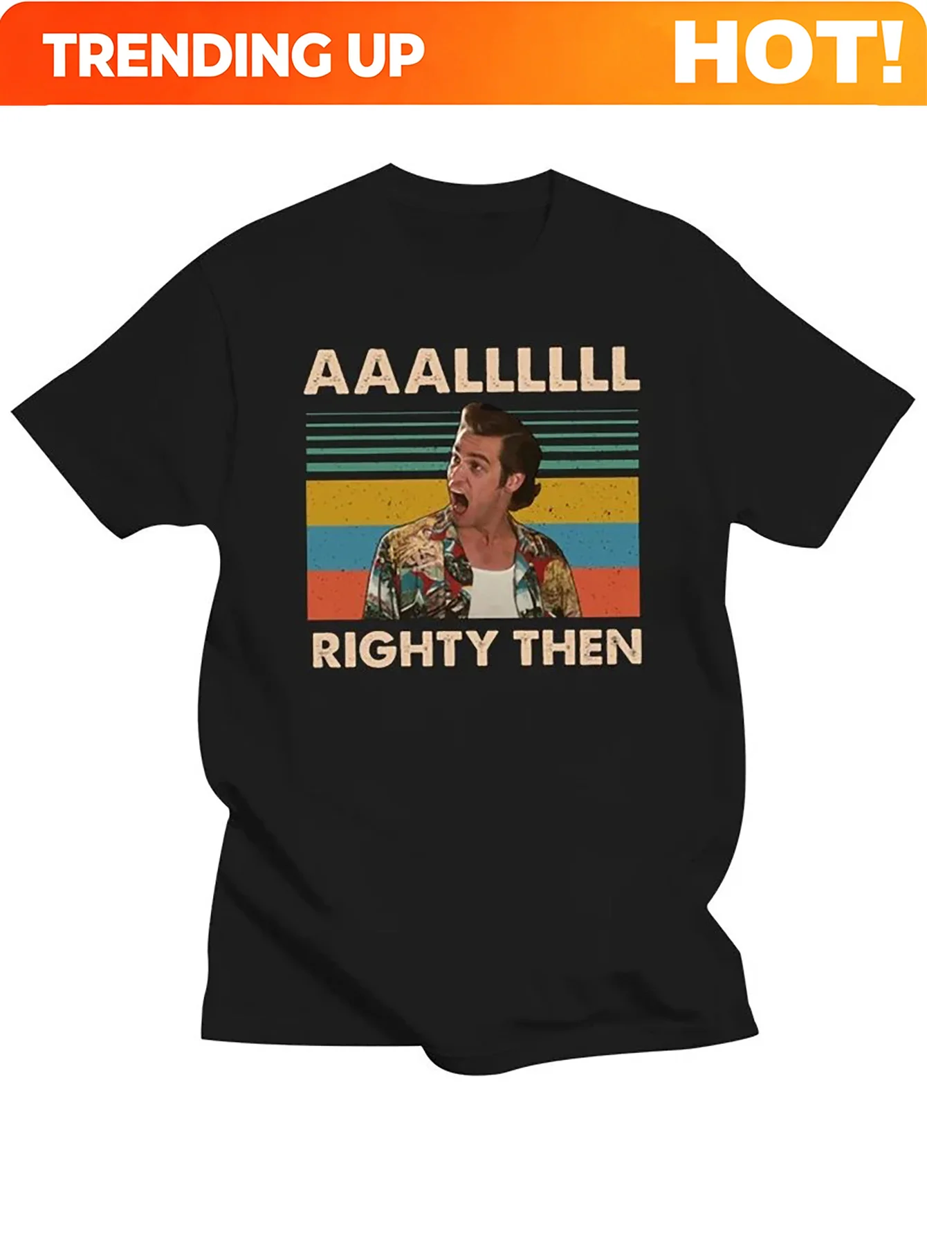 Customization Men's Plus Size Retro Graphic Black T-Shirt With 'AAALLLLL' And 'RIGHTY THEN' Text - Vintage 80s 90s Inspired Desi