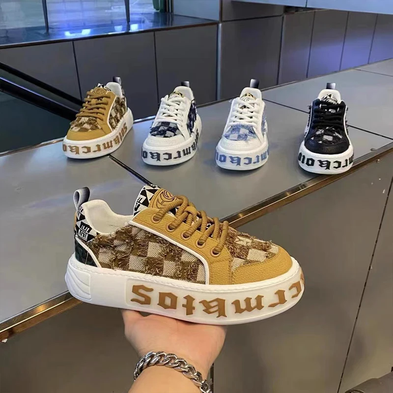 Checkered skateboard Shoes Man Luxury Brand Sneakers Original Denim Letter Printing Casual Sneaker Summer breathable canvas shoe