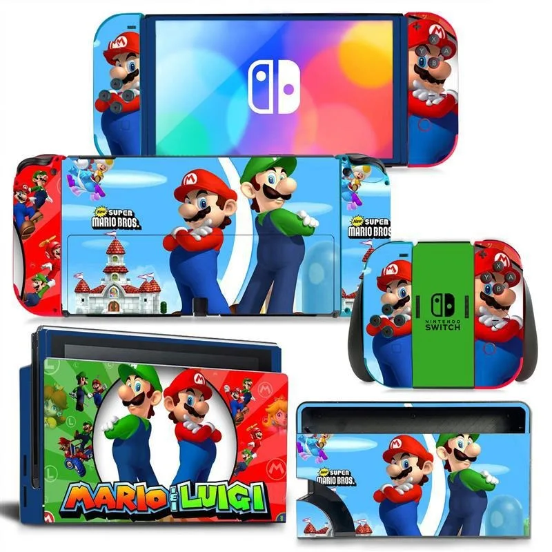 Super Mario Bros Pele Adesivos Capa para Nintendo Switch, Oled Concha Protetora, Controladores Coloridos, Consoles Filme, Presente