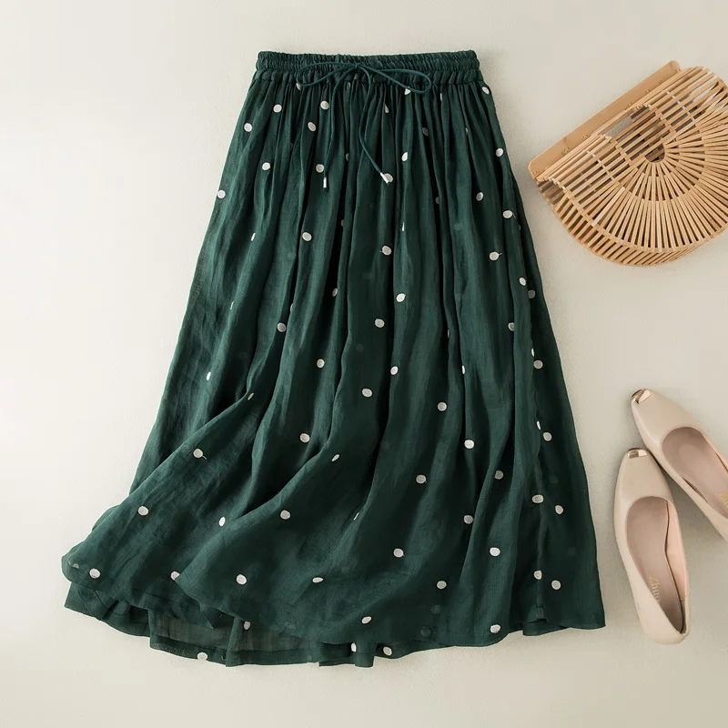 Summer Korean Vintage Dot Casual Womens Elastic Waist Skirts Pleated Skirt Female Fashion Clothing