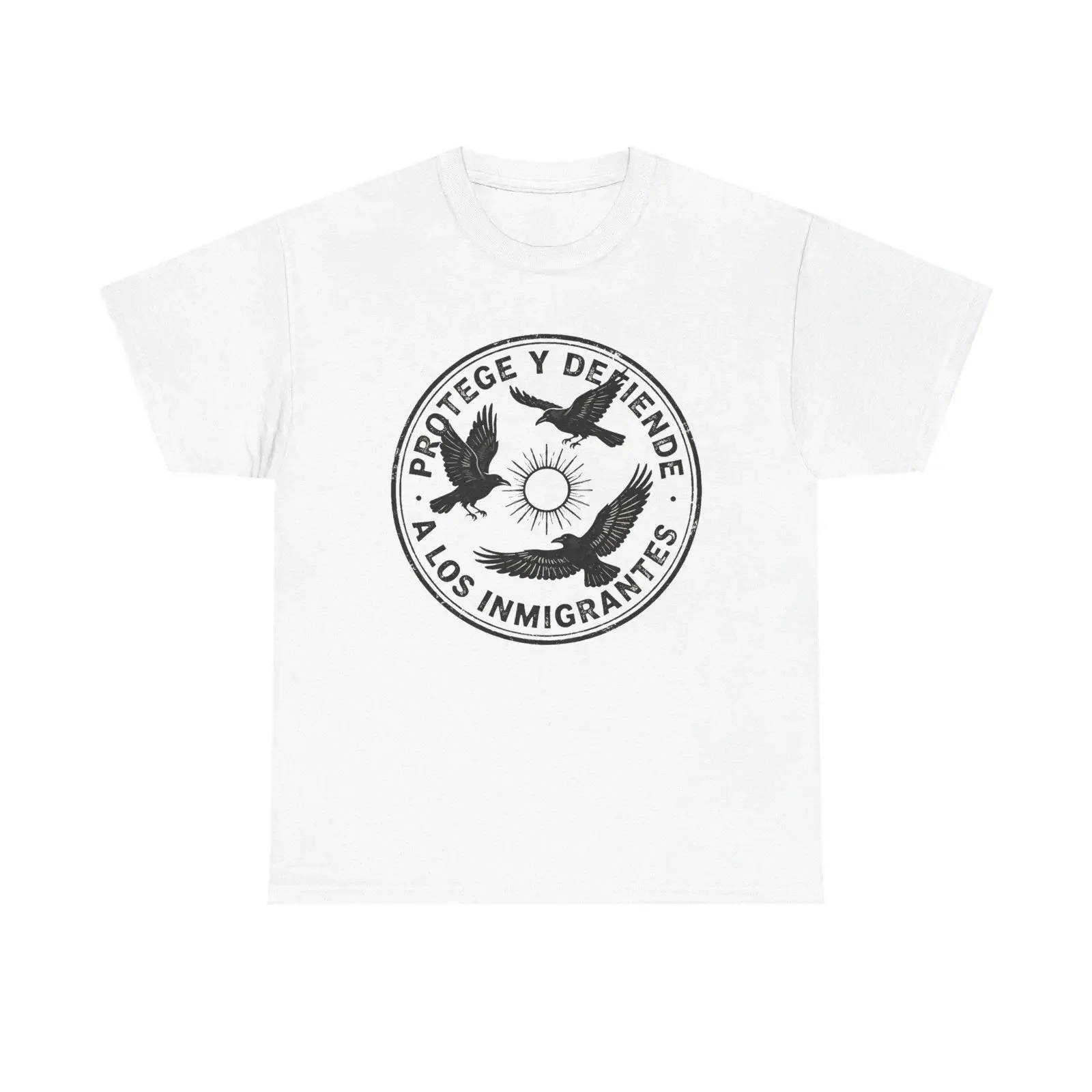 Protege y Defiende a los Inmigrantes T Shirt Dove amp Sun Illustration Spanish Rights vintage Washed Slightly Stylish