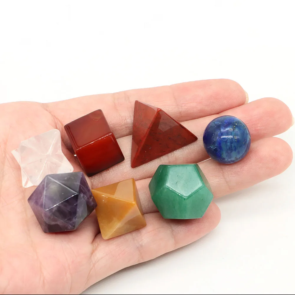 7Pc Sacred Geometric Stones Platonic Solids Crystal Geometry Set With Merkaba Star for Meditation Chakra Healing Energy Gemstone