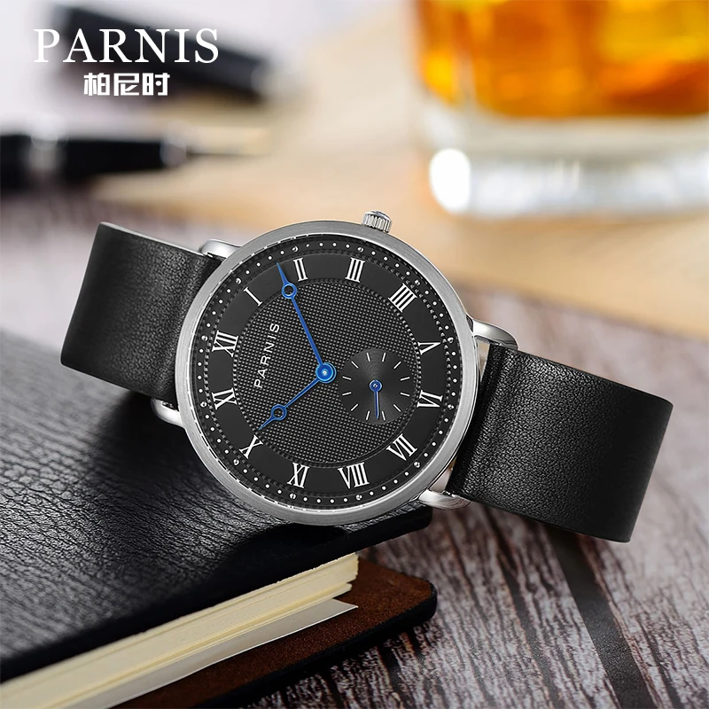 Imagem -03 - Parnis-relógio Miyota Quartz Movimento Masculino Pulseira Pequena de Couro Casual 40 mm