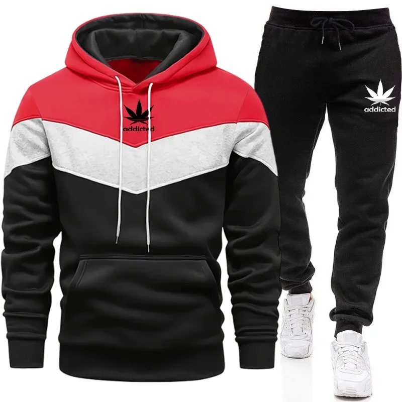 المبيعات الساخنة رجل رياضية مطبوعة عارضة بلوزات ثلاثية الألوان عالية الجودة الرياضة الركض رجل الملابس قطعة واحدة هوديي السراويل #2