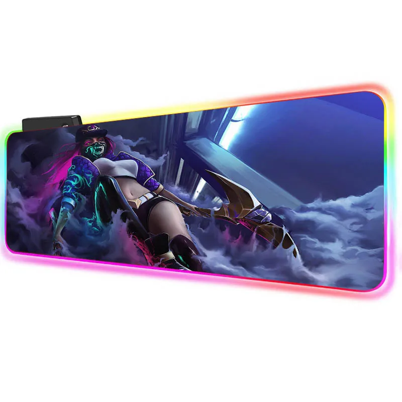 Imagem -03 - League of Legends Akali Rgb Gaming Grande Mouse Pad Led Computador Mousepad Tapete Backlight Tapete para Mesa de Teclado para Lol