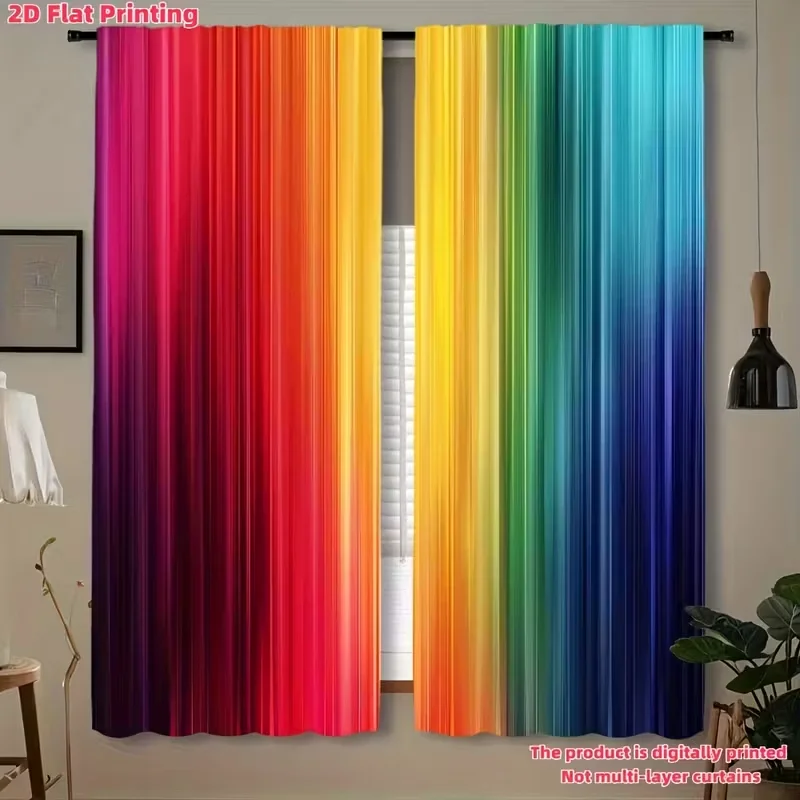 2 Stück lebendige Vorhänge mit Regenbogen-Farbverlauf und Streifenmuster, entworfen für Lichtblockierung, hochwertiges Material, geeignet für Kinderzimmer,
