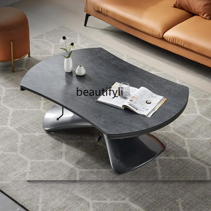 

Stone Plate Lifting Coffee Table Dual-Purpose in One Italian Living Room Home Square Variable round Table