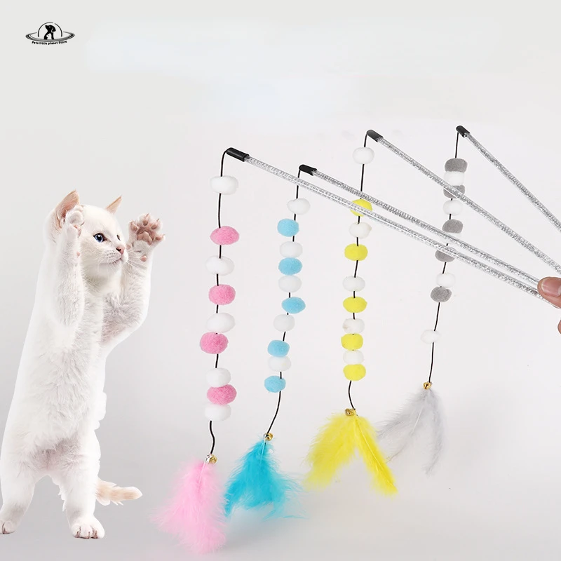 Feather Cat Toys Interactive for Cats Teasing Durable Kitten Playing Stick Cute Multicolour Plush Ball Pet Supplies Pet Products