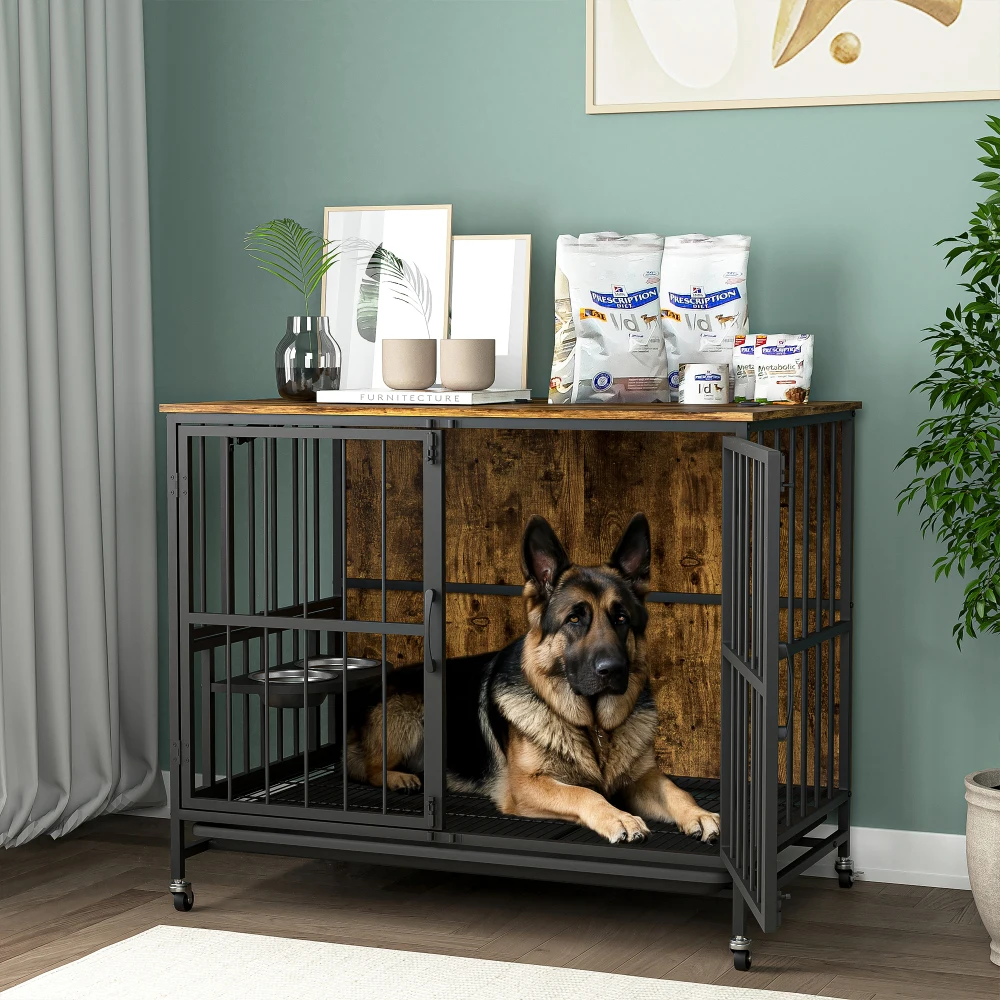 Modern Kennel Dogs Room Up To 80 LB Dog Crate Furniture with Multi-Purpose Rremovable Ttray Double-Door Dog House Lift