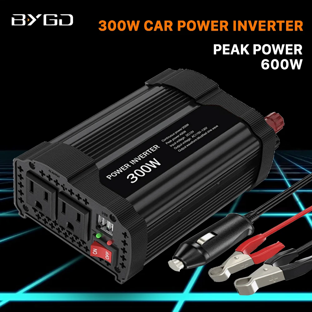 

BYGD DC to AC Transformer 300W Inverter 12V 220V Volt Europe Converter 12V Stabilizer For Cars Power Inverter 2.1A 2 USB Ports