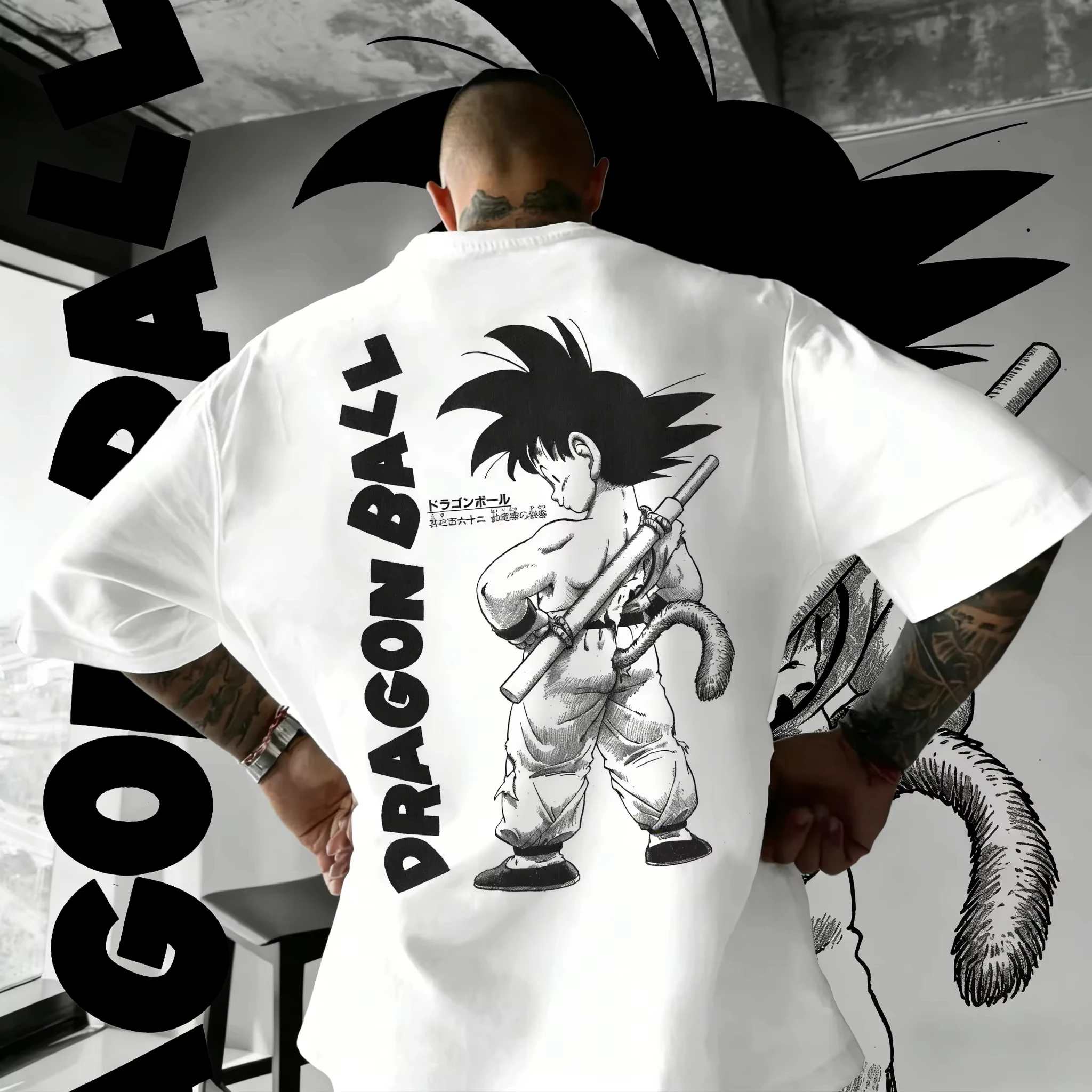 Sommer 2026 Dragon Ball Oversize-T-Shirt mit Power-Cord, Little Goku, künstlerischer Aufdruck, neutraler Casual Y2K-Stil