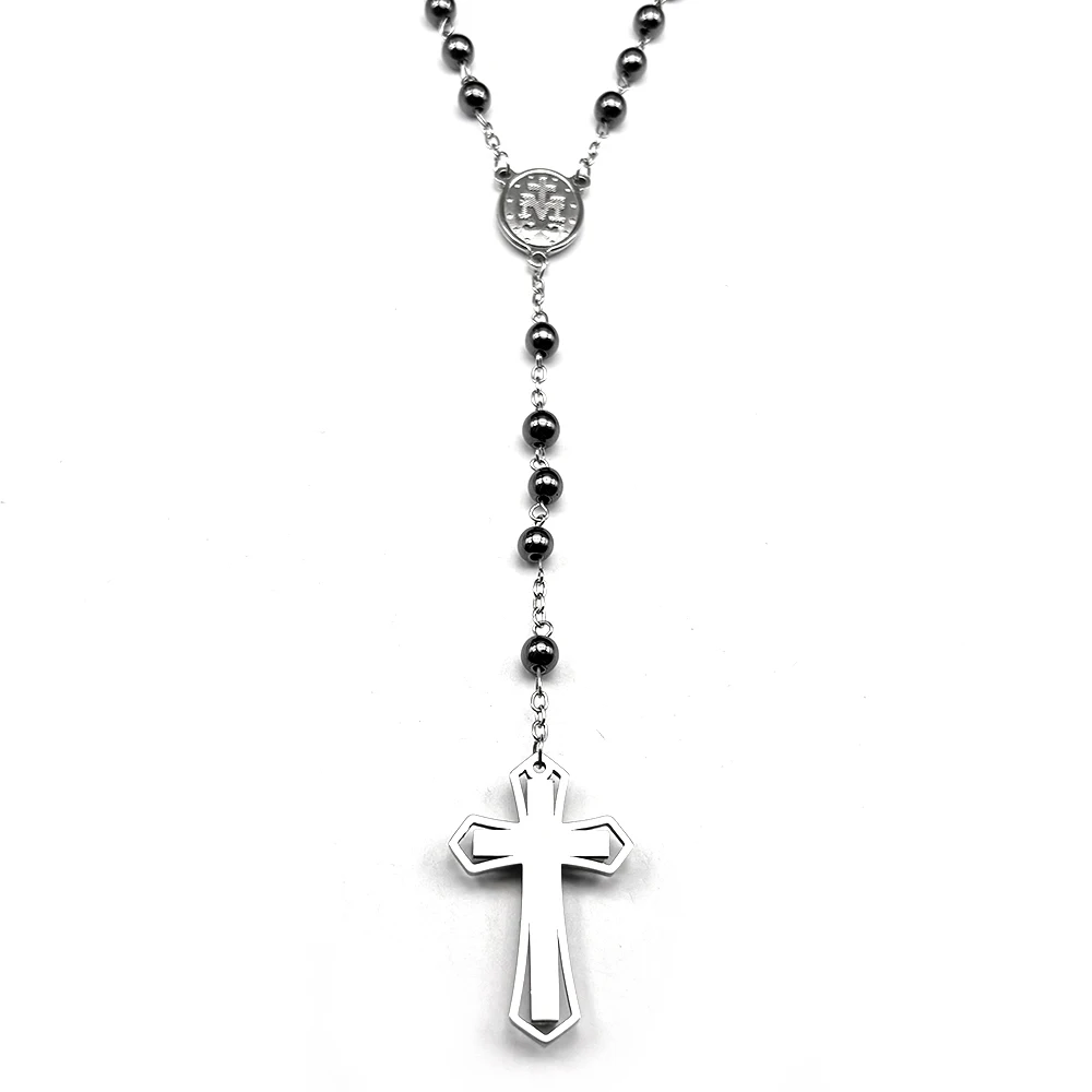 Christliches Kreuz Strass Anhänger Halskette für Frauen Männer Silber Farbe Edelstahl Katholische Gebetskette Kette Schmuck