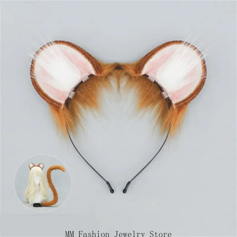

2Pcs Mouse Cats Wolf Foxes Tail Ears Headband Set Halloween Christmas Fancy-Party Costume Toy for Woman Men Cosplay