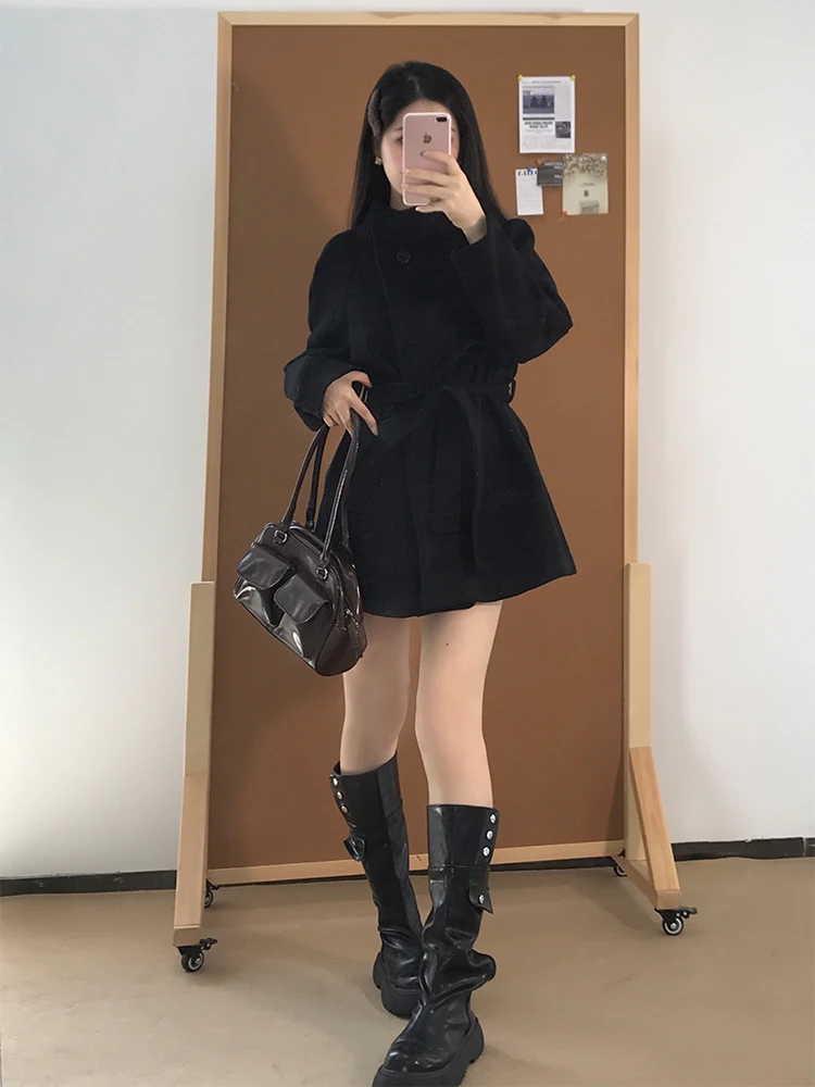 

Hebe Sle Thiened ort шерстяное пальто женское осенне-зимнее пальто премиум-класса с застежкой на талии