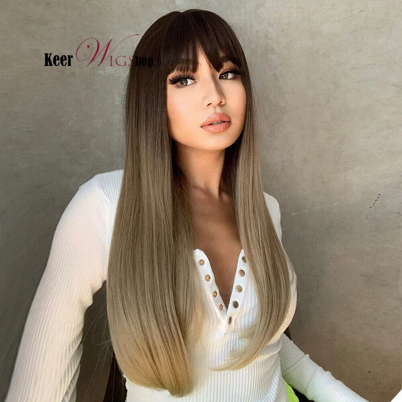 Long Ash Brown Blonde Wavy Wigs Full Costume Cosplay Women Daily Party Synthetic