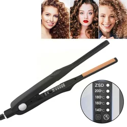 Cerâmica alisador de cabelo e encrespador, 2 em 1, pequena Flat Iron, cabelo Crimper, ondulação, cabelo curto alisamento, Curling Styling Ferramenta