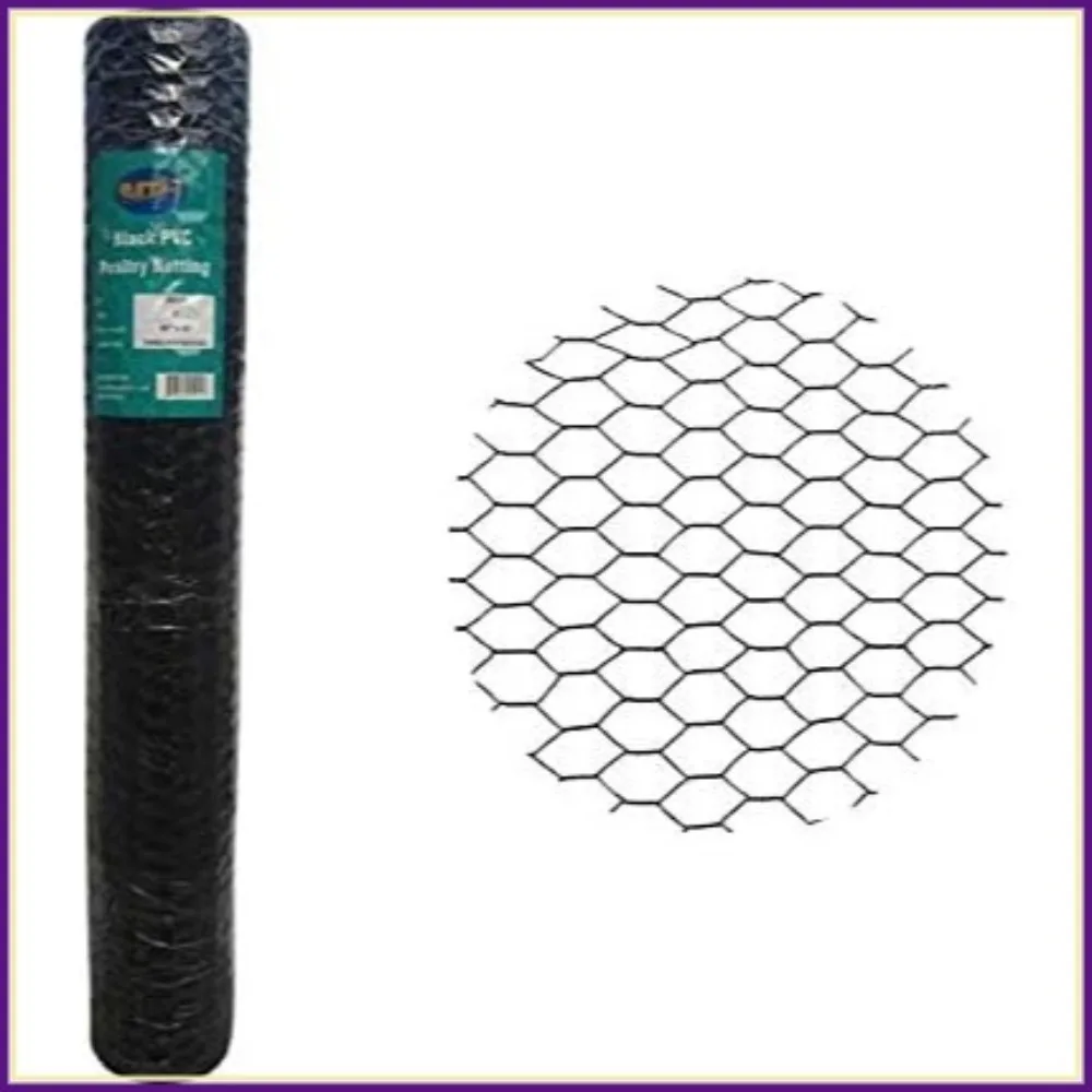 

PVC Hexagonal Poultry Netting Chicken Wire 48in x 50ft x 1in Mesh 20GA Black