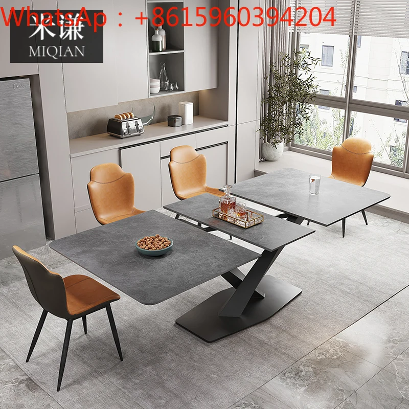 Italian minimalist dining table small household light luxury rock plate telescopic deformable dining table and chair