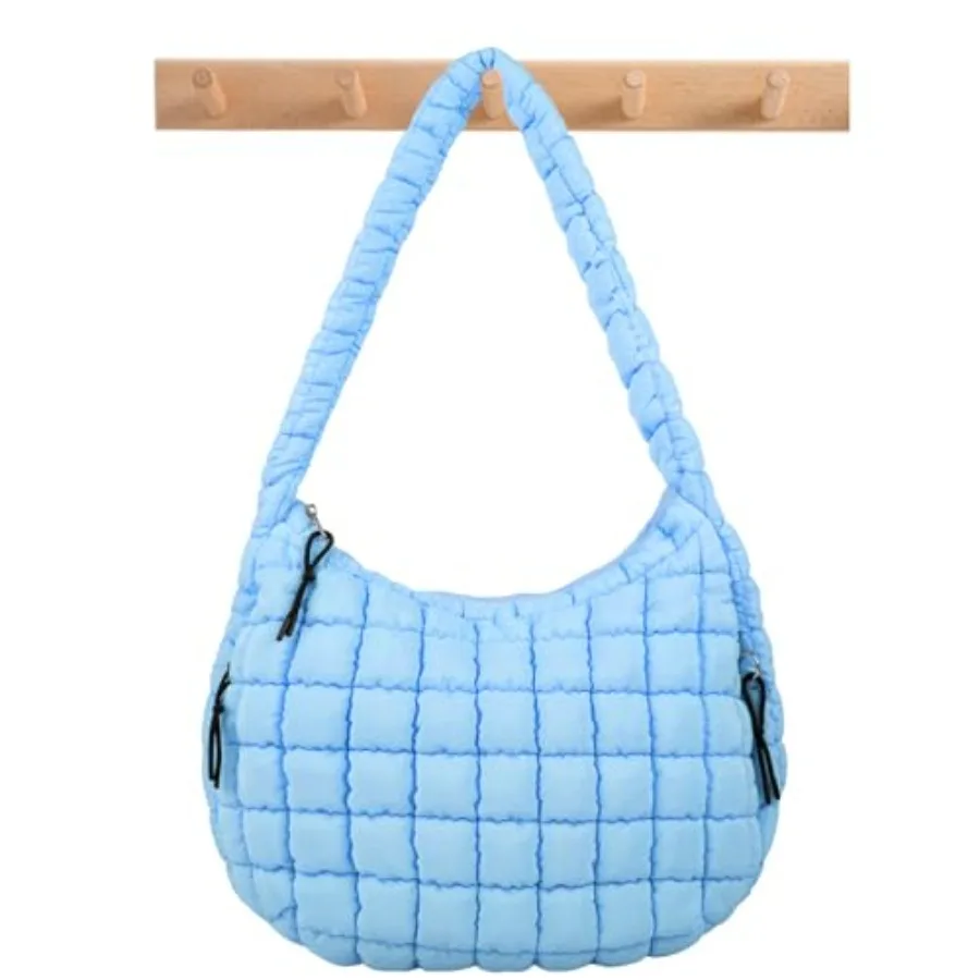 

Quilted Puffer Tote Bag Puffy Crossbody Shoulder Bag with Zipper Nylon Hobo Handbag Travel Carryall Bags for Women Girls