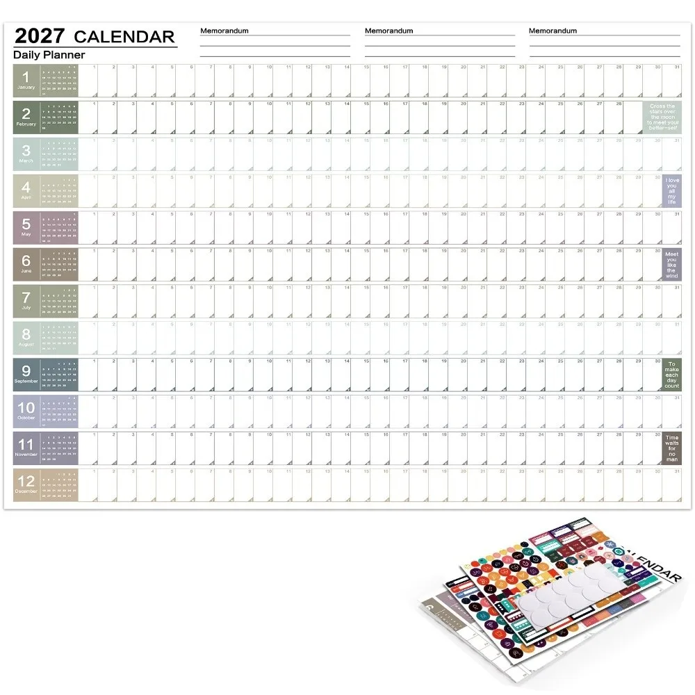 Paper 2027 Wall Calendar Writable Planning Grid Multicolor Layout Calendar Planner Sheet To Do List Schedule Agenda Organizer