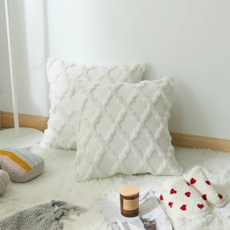 30 x 50 cm, 45 x 45 cm, 50 x 50 cm, ultraweicher Kissenbezug, Kunstpelz, luxuriöser Plüsch, dekoratives Geschenk, Kissen für Sofa, Schlafzimmer, Weiß – Detail 6