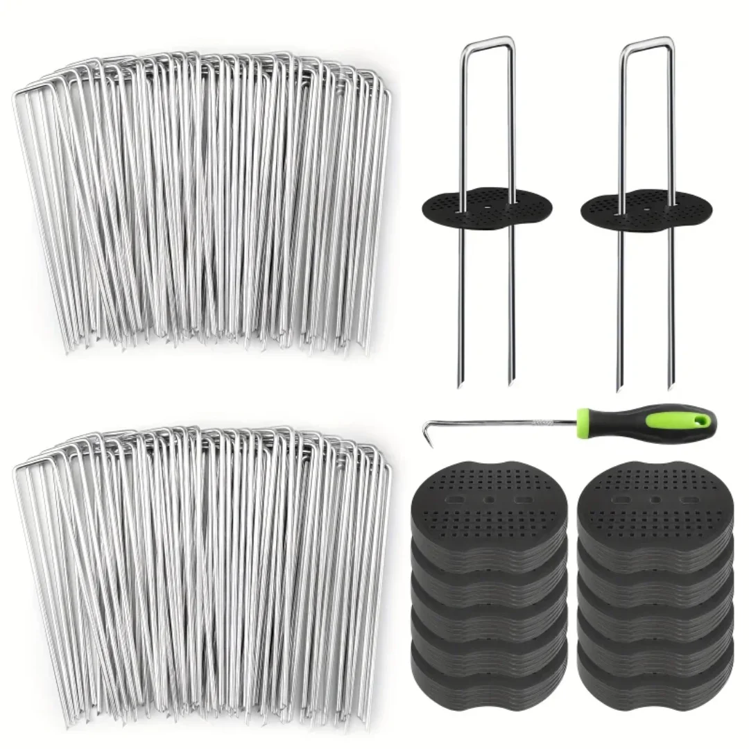 100pcs 6 Inch Hot-dip Galvanized Landscape Staples Plant Cover Stakes 11 Gauge Tent Stakes Garden Stakes + Gaskets
