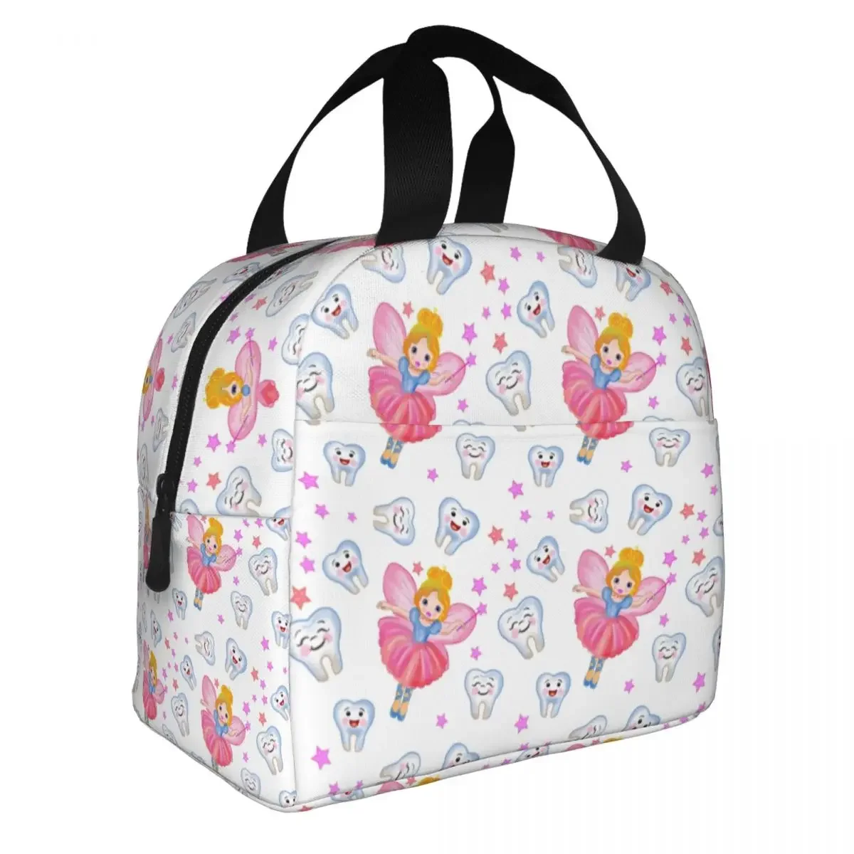 Cute Tooth Fairy Dentist Cartoon Lunch Bag Women Teeth Magic Star White Pattern Lunch Container for Work School Travel  Food Box