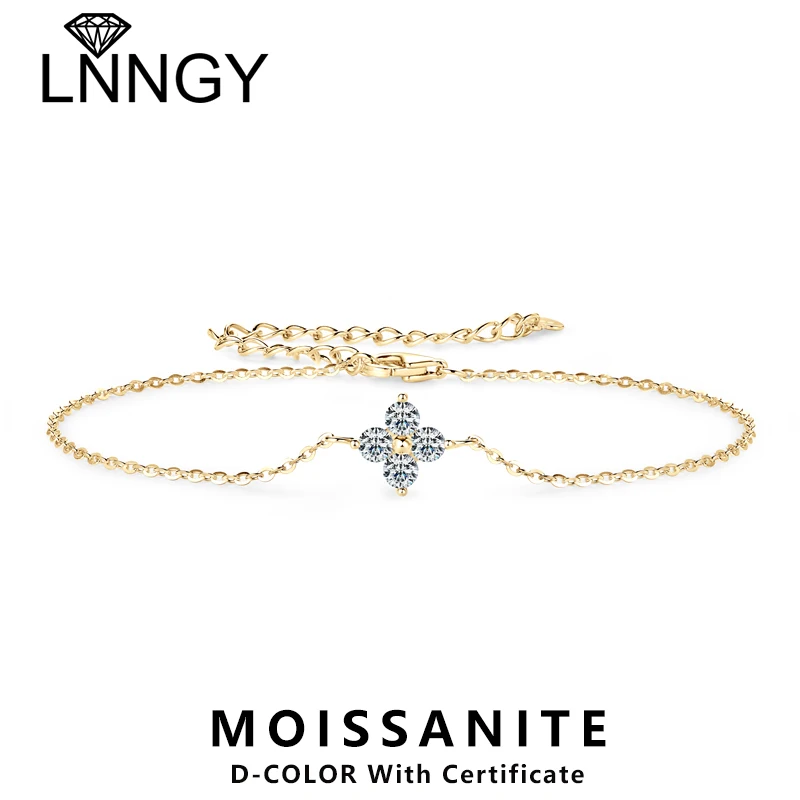 

Браслеты Lnngy с муассанитом и четырьмя листьями для женщин, нишевые браслеты из стерлингового серебра 925 пробы с простым дизайном, ювелирные аксессуары