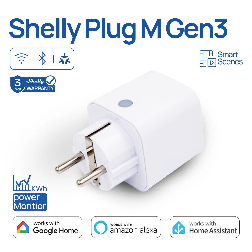 Shelly Plug M Gen3 WiFi Smart Plug 13A 3000W Matter Power Energy Monitoring Protection Overheating Overvoltage Overcurrent