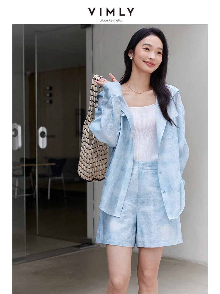 ชุดเซ็ทเสื้อยืดแขนยาวมีฮู้ดและกางเกงขาสั้นลำลองสไตล์วีมลี่สำหรับผู้หญิง ลายไล่เฉดสี เรียบง่าย สไตล์วันหยุดฤดูใบไม้ผลิ 2025