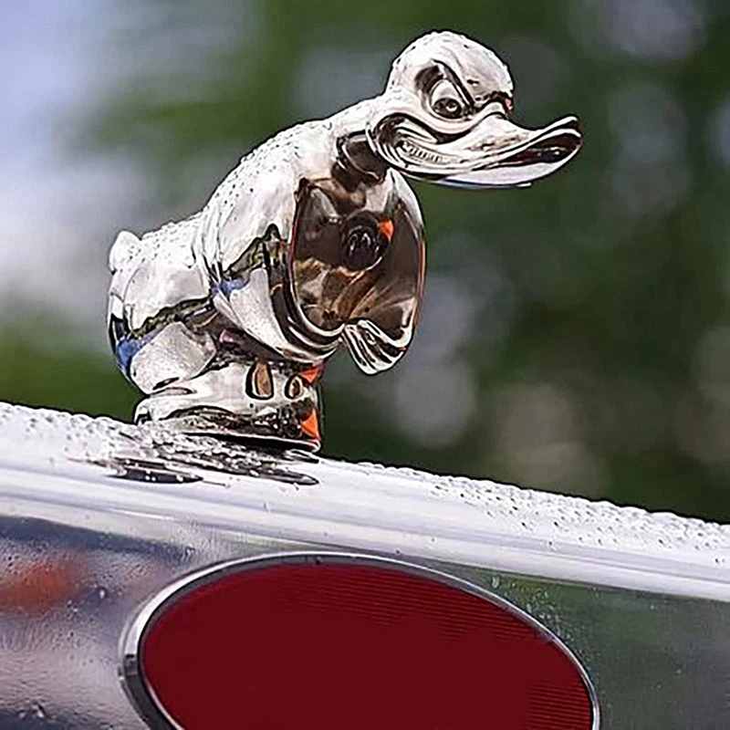 2 PCS 3D Chromed Angry Duck Hood Ornament, Silver & Black Resin Fun Front Hood Car Sticker