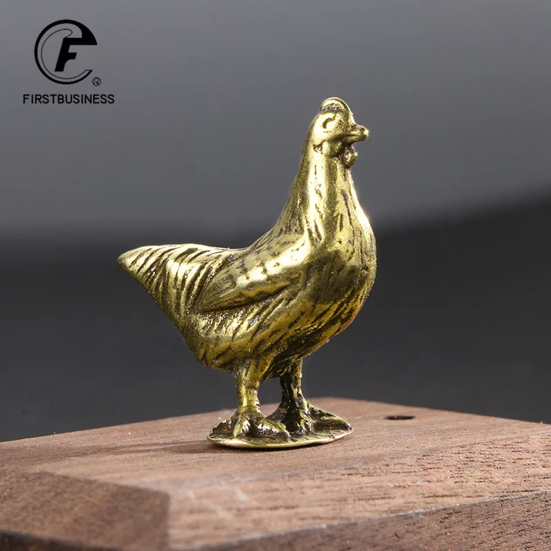 Solid Brass Animal Hen Figurines Miniature Tea Pet Funny Chicken Crafts Collection Desktop Small Ornament Home Decor Accessories