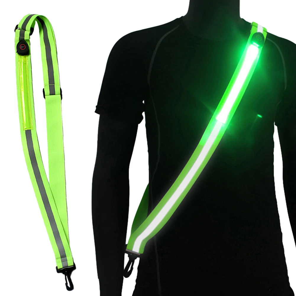 1pc Illuminated Shoulder Straps Rechargeable LED Reflective Running Belt Night Safety Outdoor Hiking Jogging Walking Light Gear