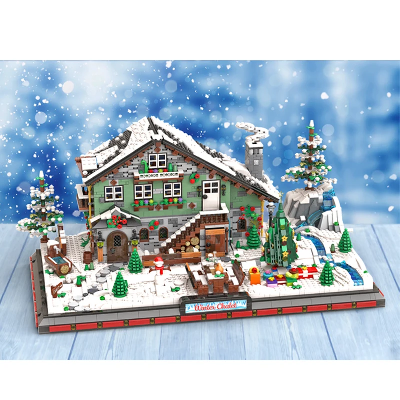 MOC-161582 inverno casa in legno Base natalizia modulare Building Block Assembly Model Brick Toy regali di natale per bambini