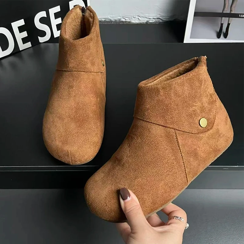 

Women Fur Flats Snow Boots Woman Winter Sport Shoes Warm Cotton Sneaker 2025 Casual Walking Running Zip Shoes Mujer Short Botas