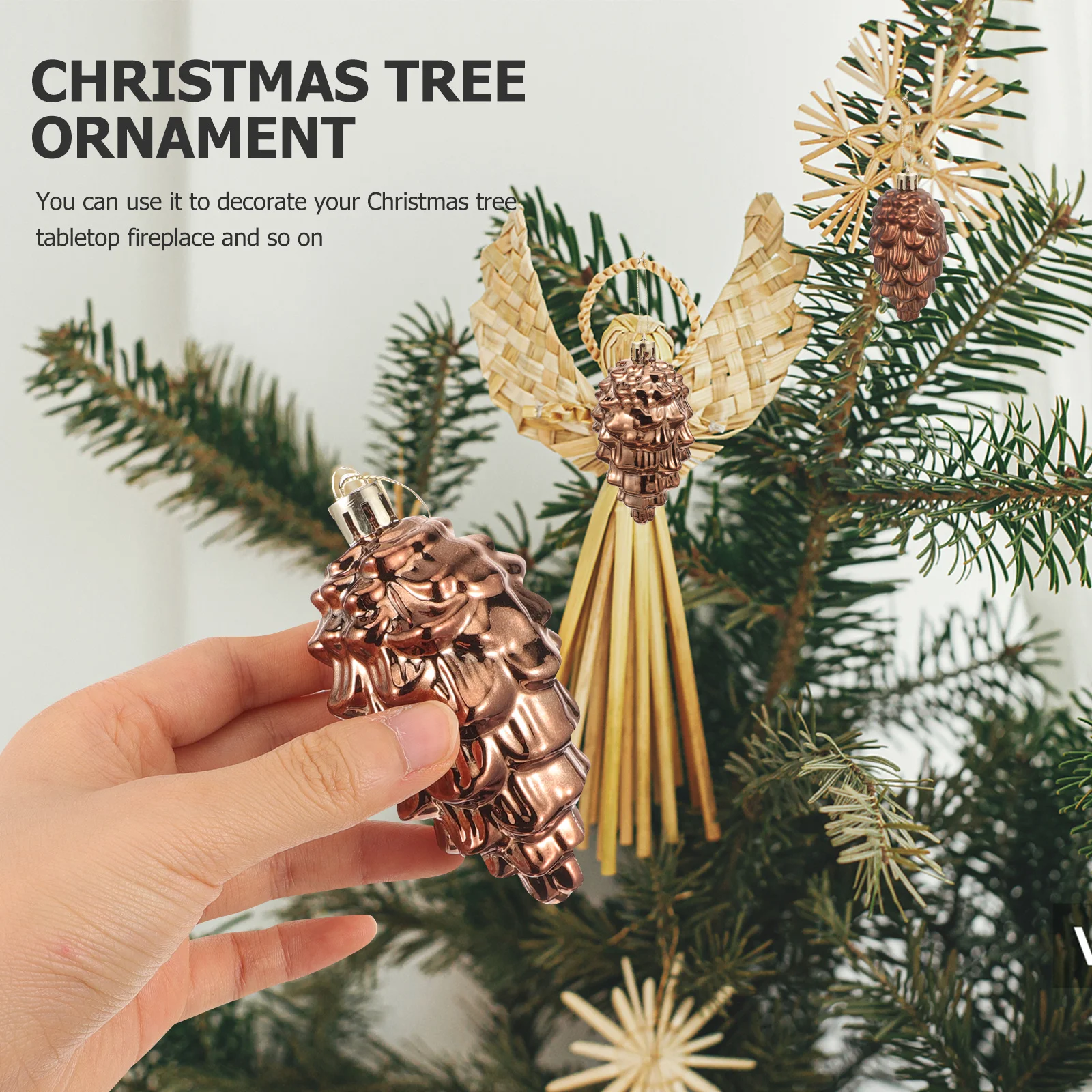 

8pcs Christmas Pine Cones Hanging Holiday Decorations For Window Door Plastic Pinecone Xmas Tree Pendant Lightweight