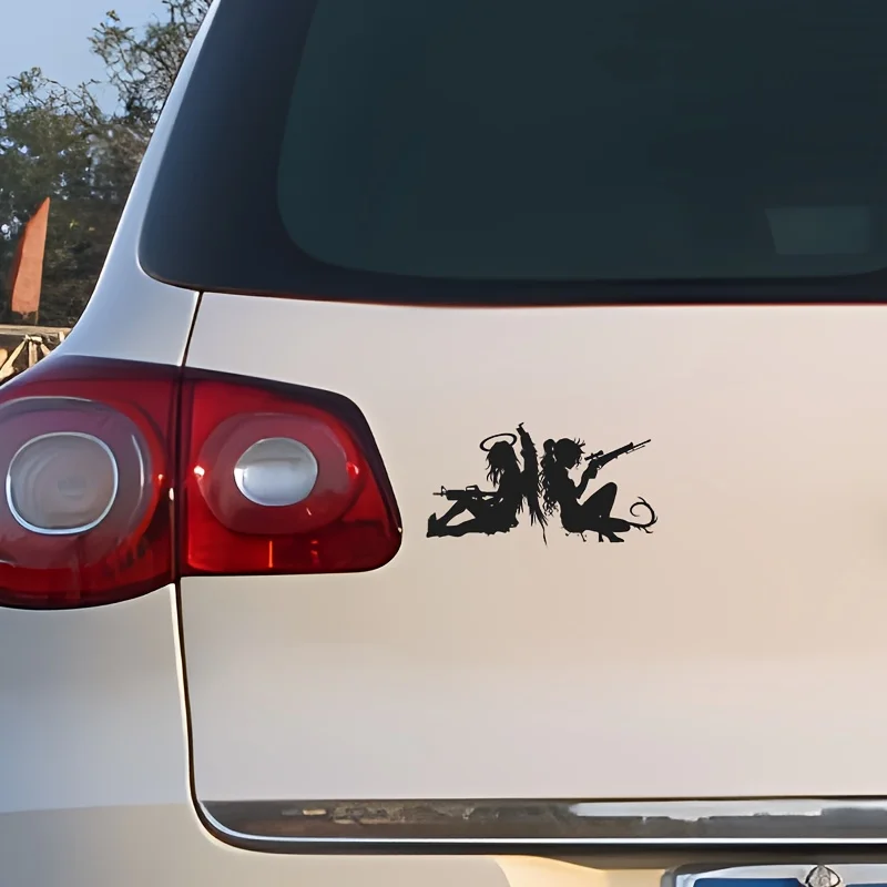 

waterproof PVC stickers for cars, motorcycles and body decoration Attractive two beautiful women holding guns