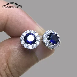 Pendientes geométricos de circonia cúbica para mujer, aretes minimalistas de piedra azul, Piercing para mujer