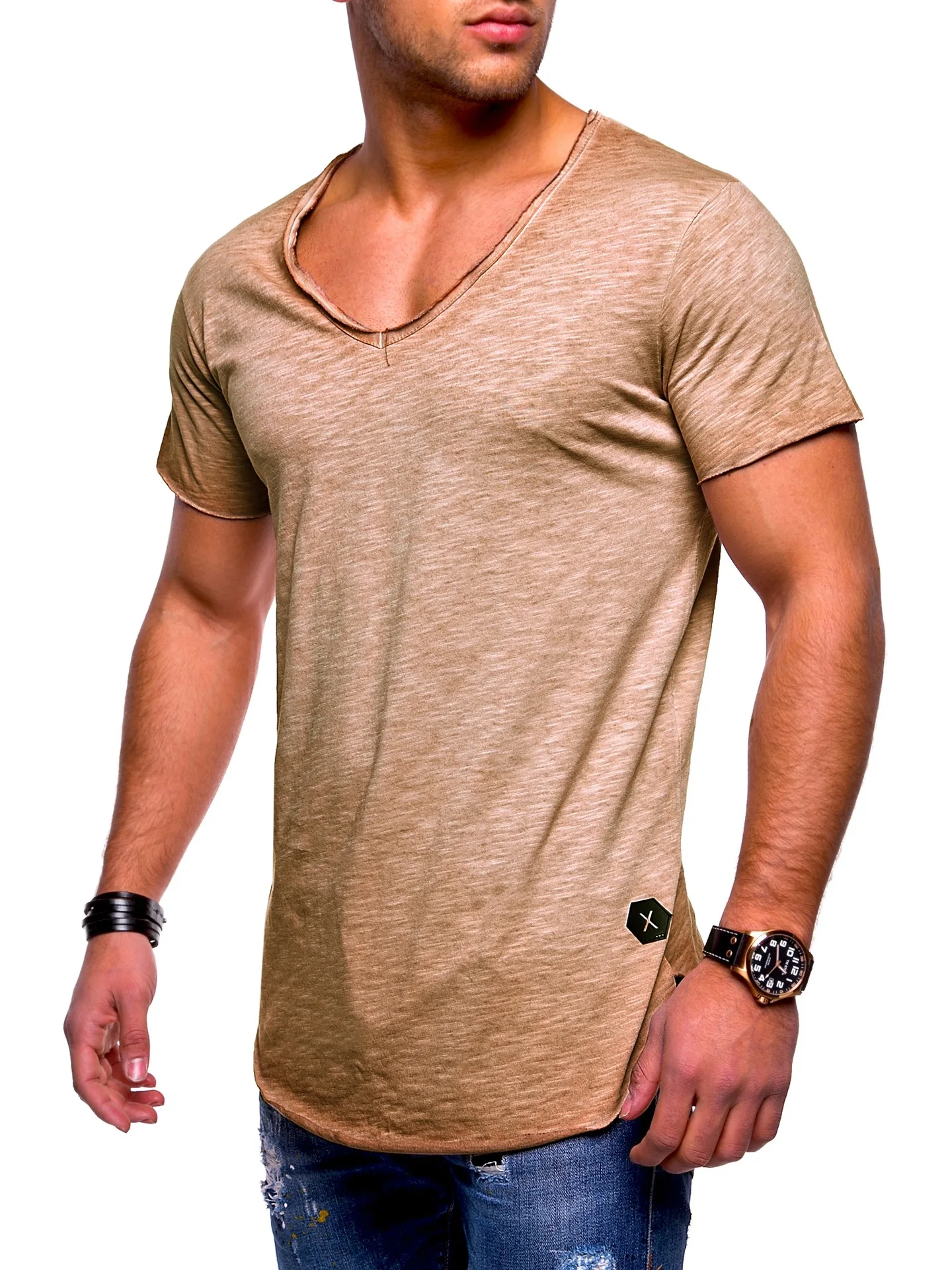 Jakość marki 100% męski T-shirt bawełniany V-neck Fashion Design Slim Fit Soild t-shirty męska bluzka Tees koszulka z krótkim rękawem dla mężczyzn