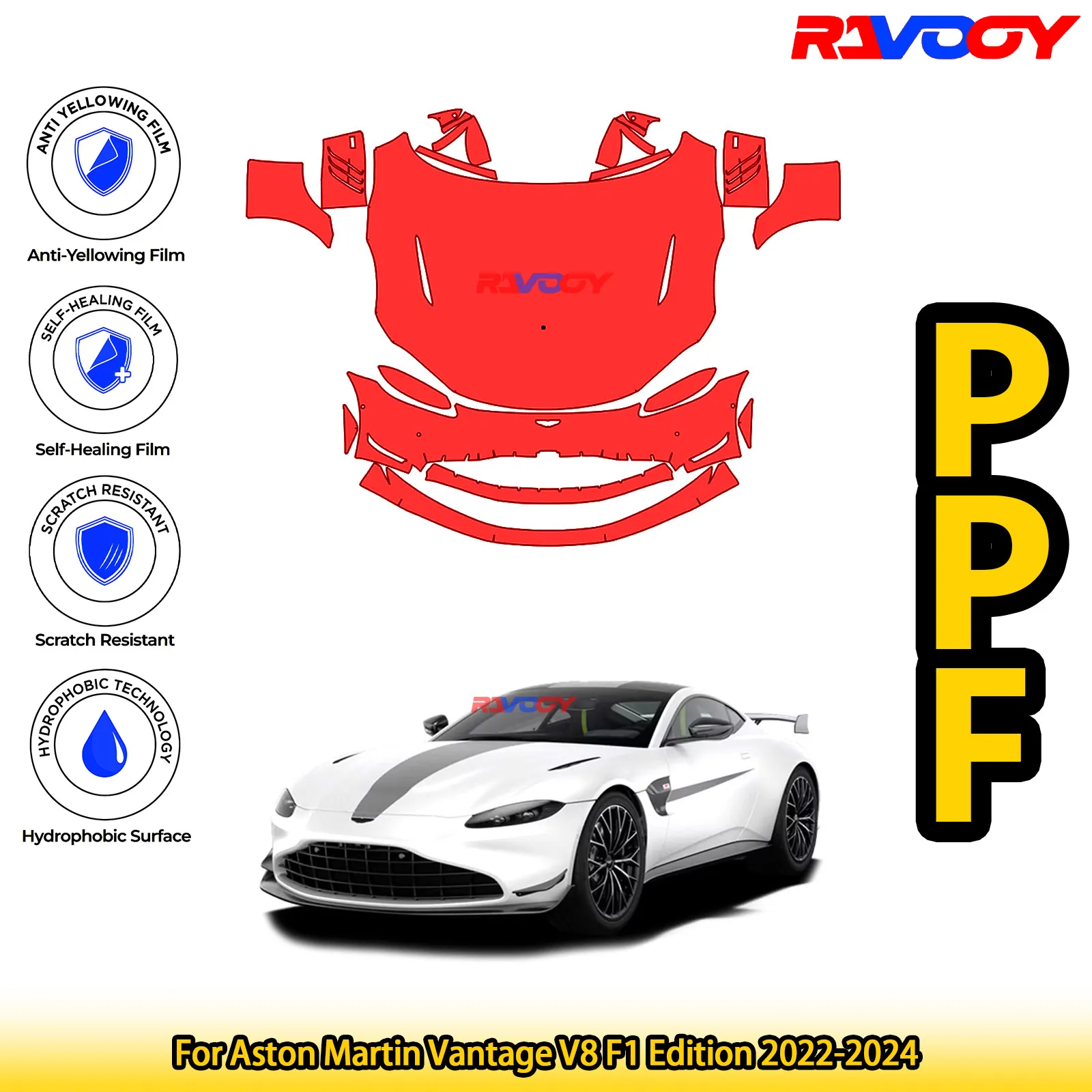 

For Aston Martin Vantage V8 F1 Edition 2022-2024 Glossy Matte Black Precut front PPF Kit Paint Protection Film