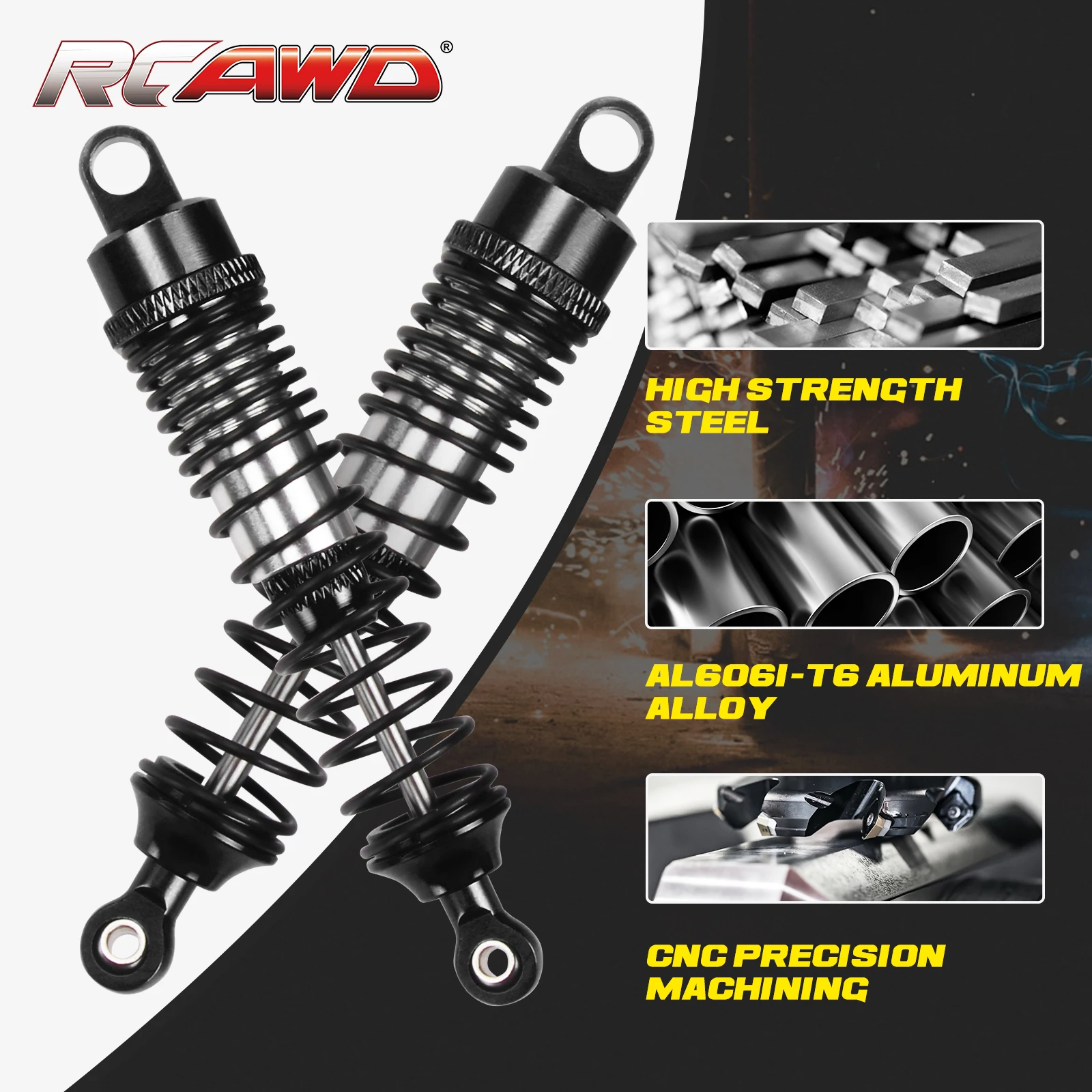 RCAWD 4pcs Alloy Front Rear Shock Absorber Damper for 1/10 Redcat Blackout SC PRO XTE XBE PRO SCPRO ShockAbsorber Upgraded Part