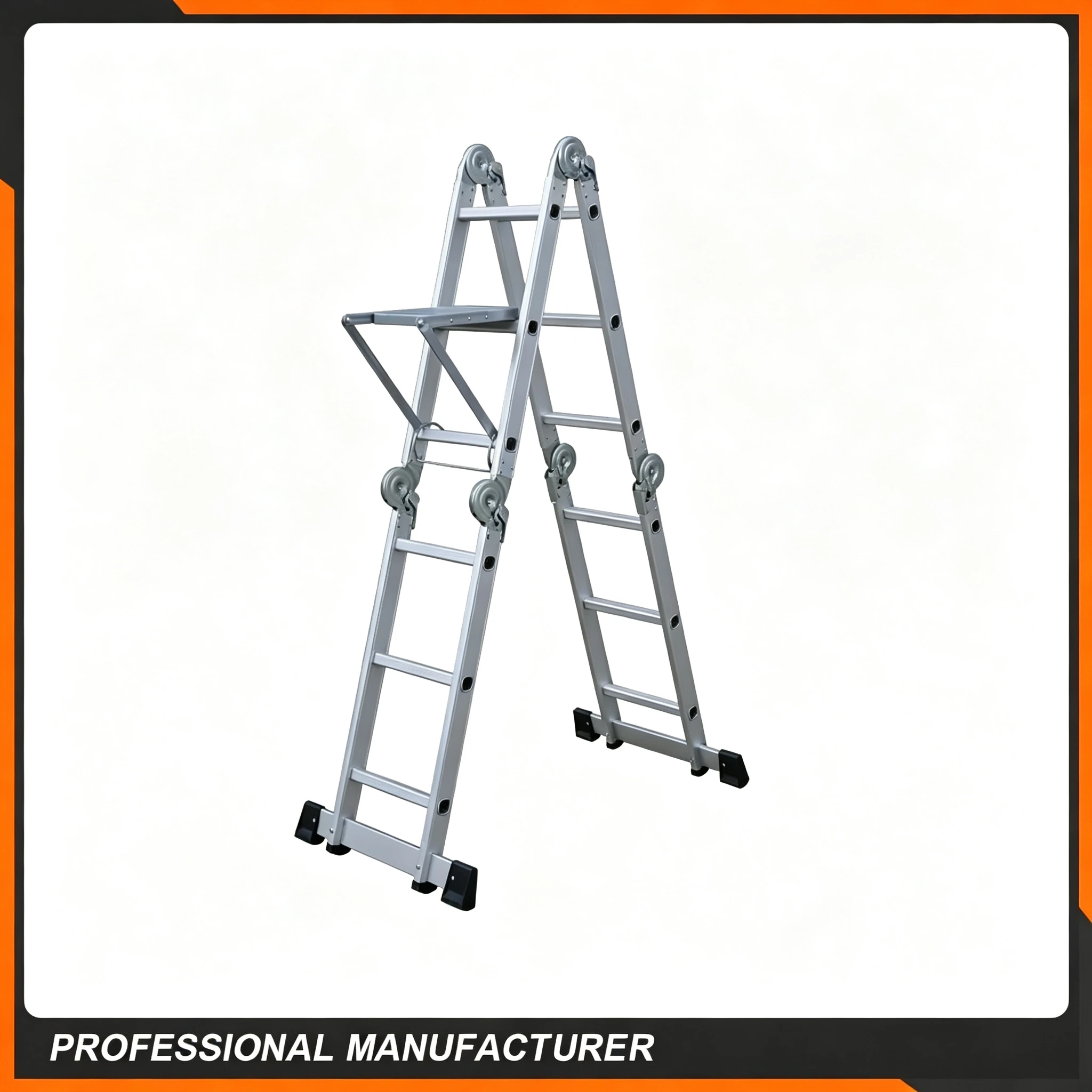 En131 Manufacture Aluminium Folding Ladder 346cm Scaffolding 4x3 Steps Platform Ladder